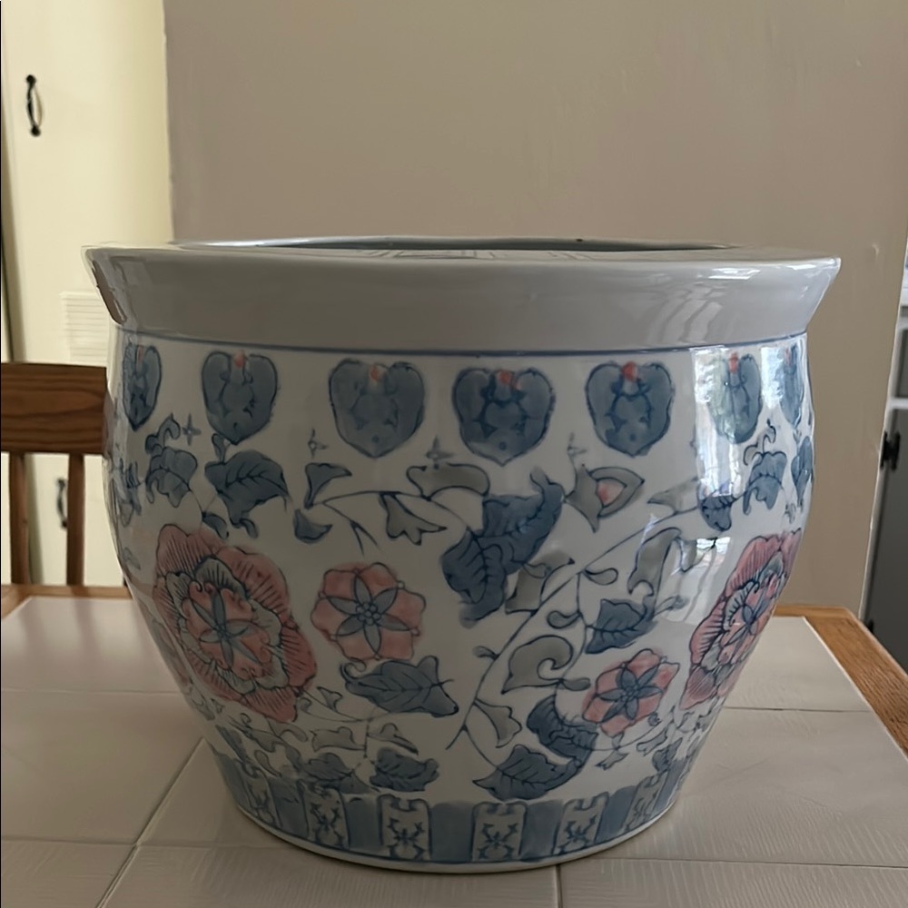 Floral Ceramic  vintage Planter with Blue and Pink beautiful Design